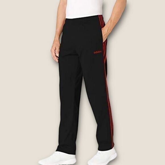 Adidas Men’s Essentials Warm-Up 3-Stripes Track Pants Black Red S FLAWS - Picture 1 of 8